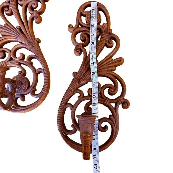 1970s Bohemian Syroco Sconces Vintage Home Interiors Pair of Wall Sconces - Picture 5 of 6